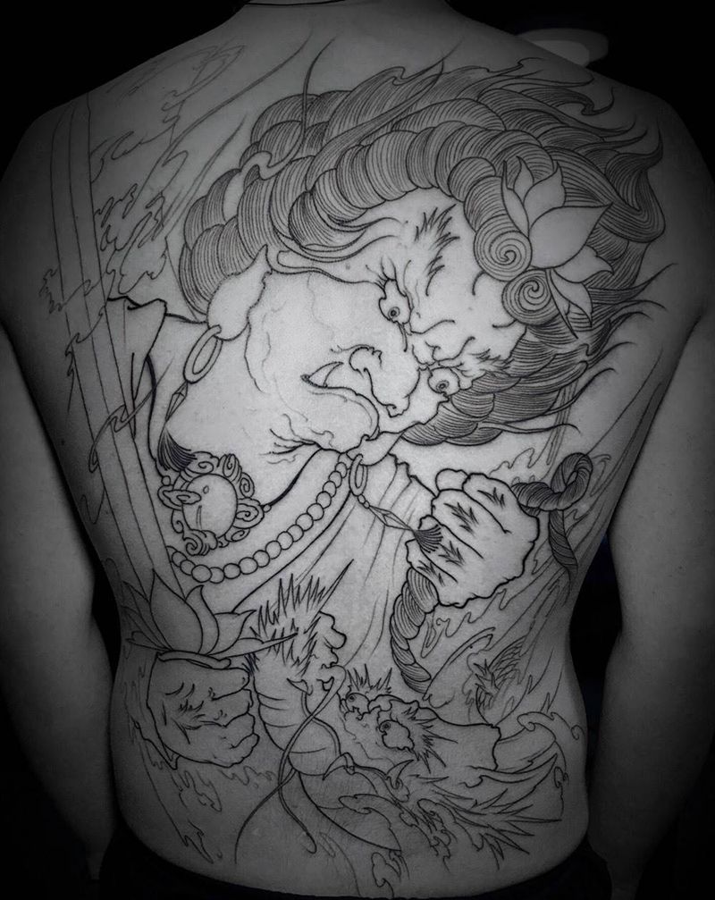 不动明王线条纹身图片