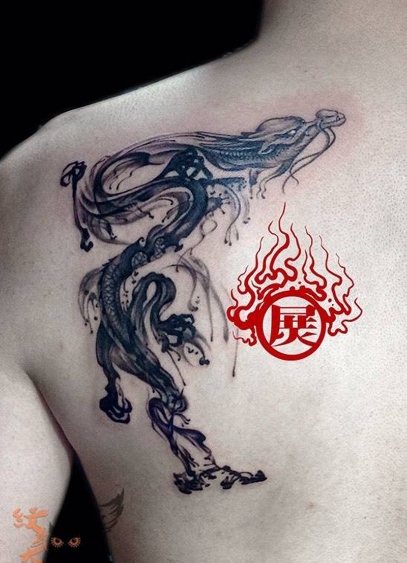 水墨龙纹身图片