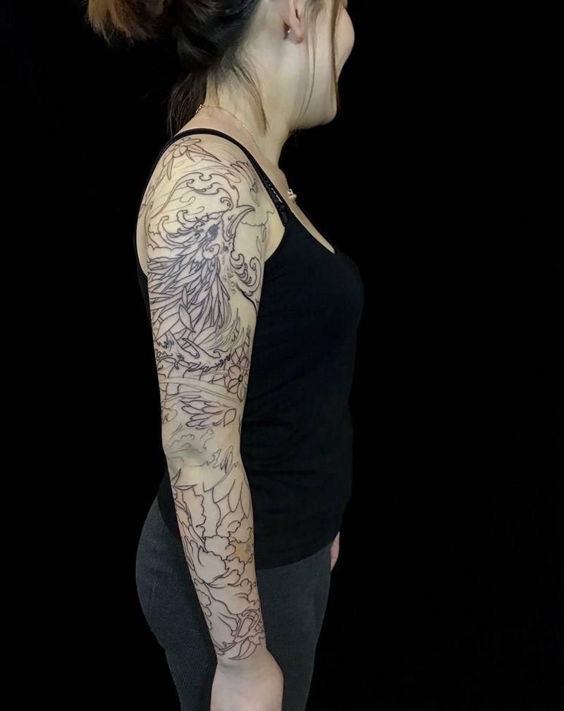 凤凰花臂第二次纹身图片