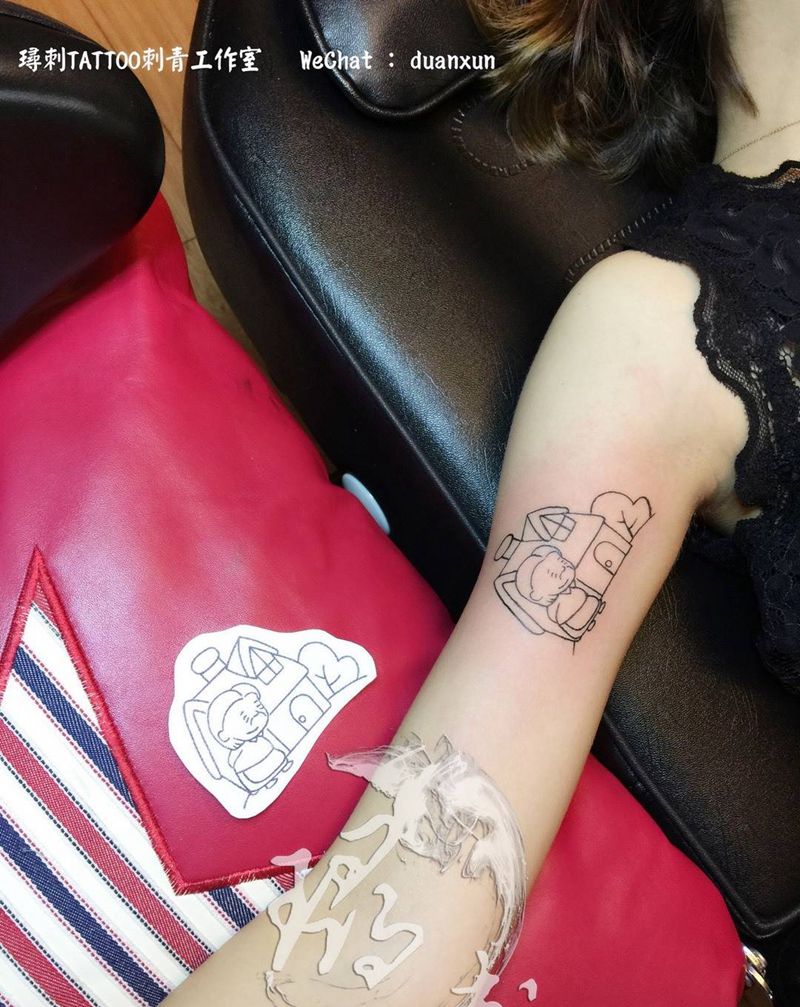 外婆家纹身图片_成品手臂肖像清新贴纸几何原创人物静物纹身图案