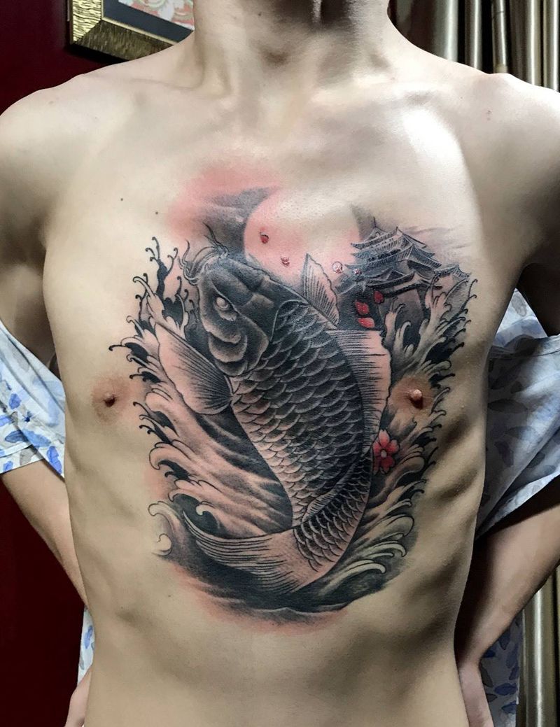 遮盖原纹身纹身图片_成品胸部传统动物纹身图案