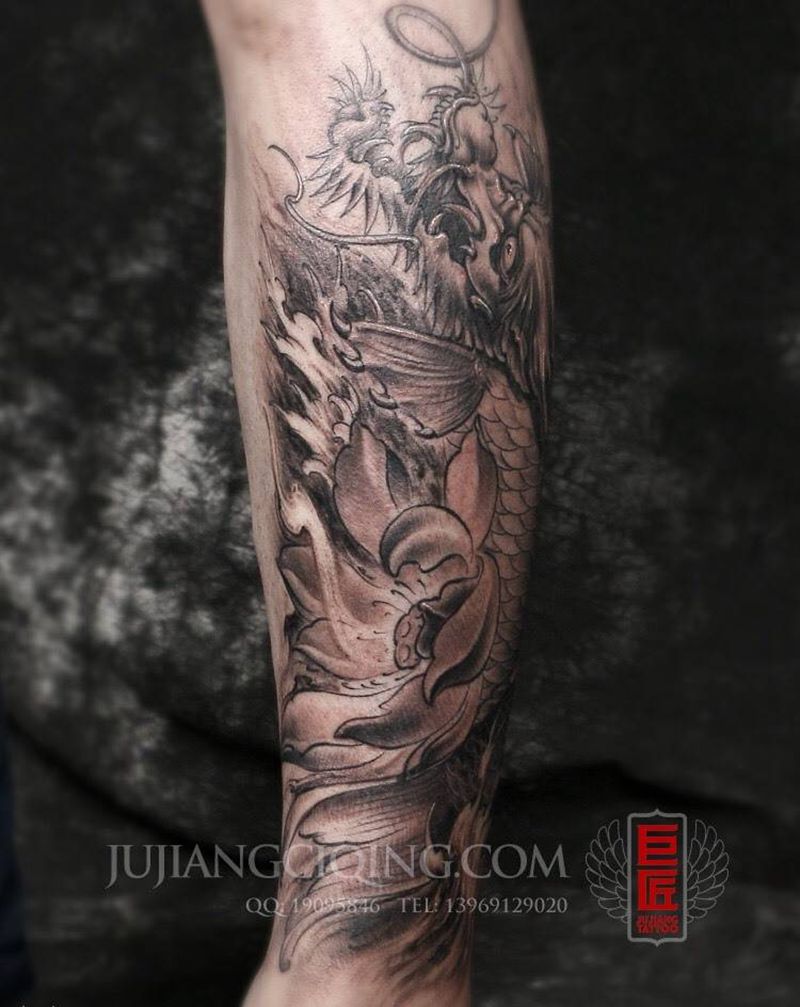 鳌鱼纹身图片_成品腿部传统原创动物巨匠刺青栾华纹身图案