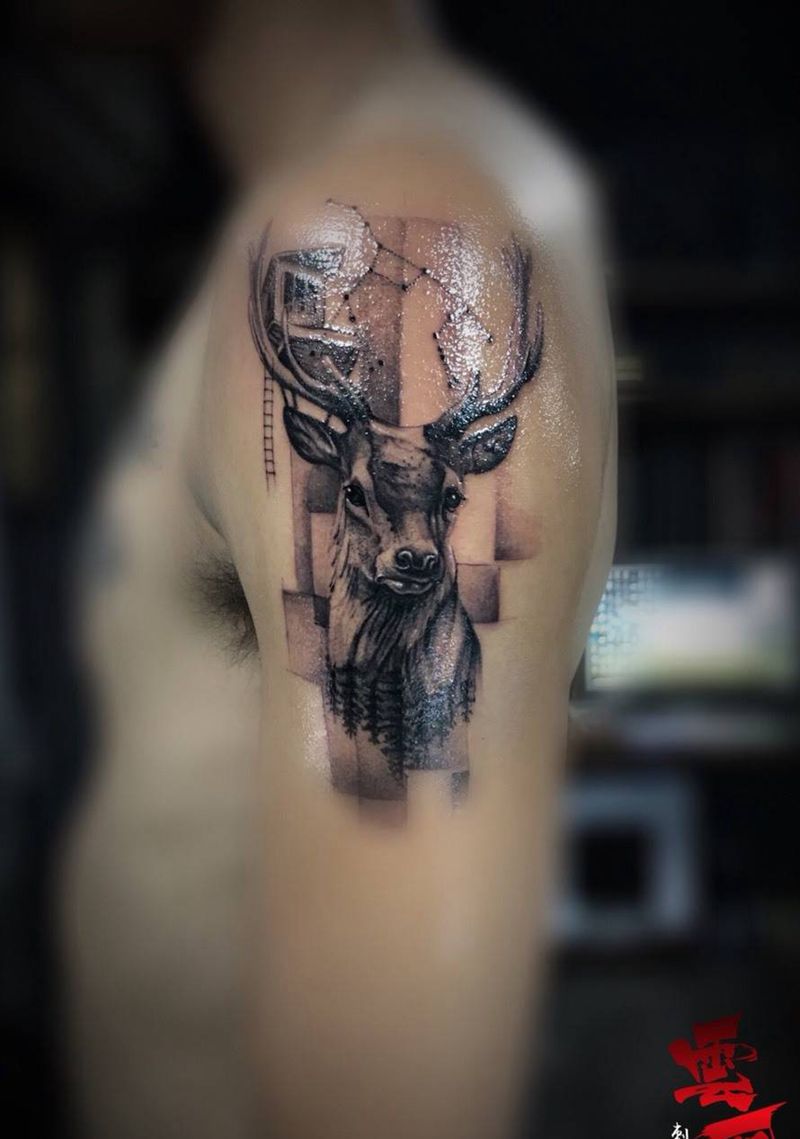 林空鹿饮溪纹身图片