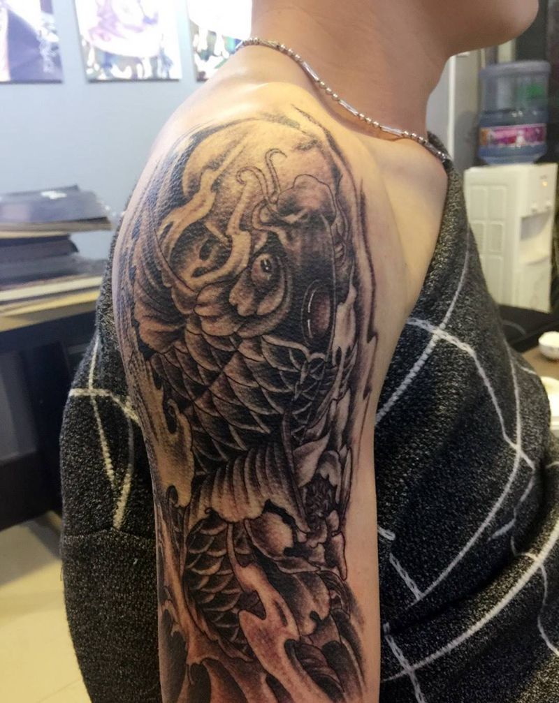 鲤鱼 完工纹身图片