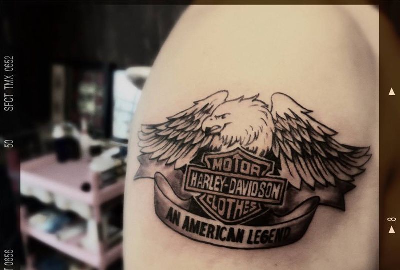 哈雷纹身图片_成品手臂欧美字符清新纹身图案