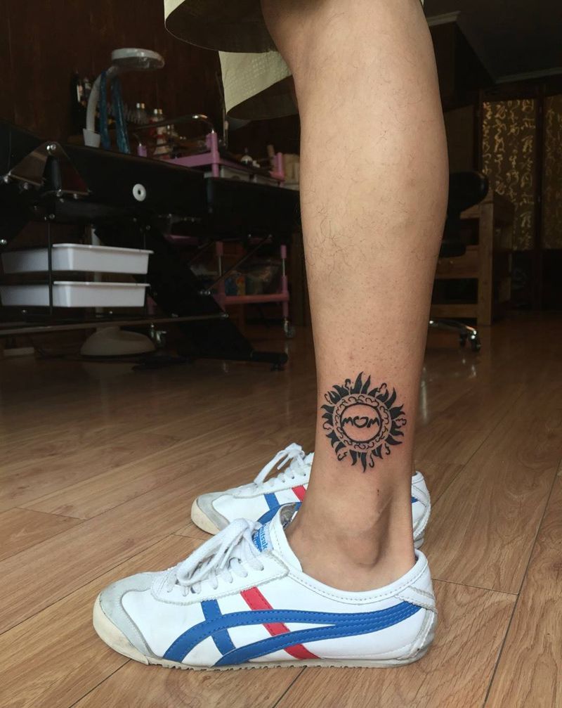 和母亲有关纹身图片_成品腿部脚部欧美字符几何图腾原创纹身图案