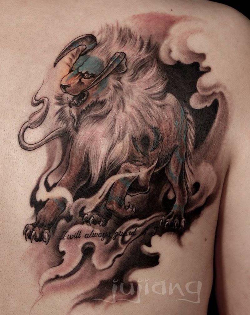 白泽纹身图片_成品背部传统鬼神原创培训纹身图案