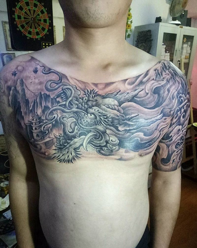 全甲龙游华夏貔貅进财纹身图片