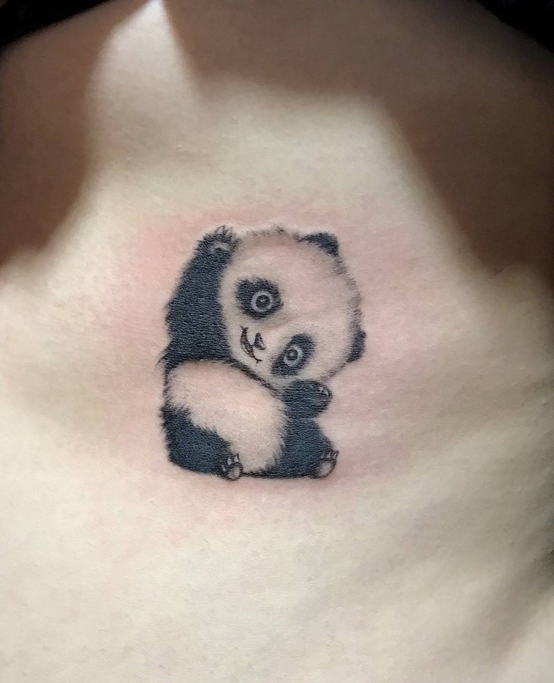 熊猫纹身图片_成品腹部腰部传统清新动物纹身图案