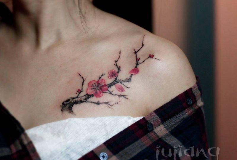 一枝花纹身图片_成品胸部清新植物原创培训纹身图案