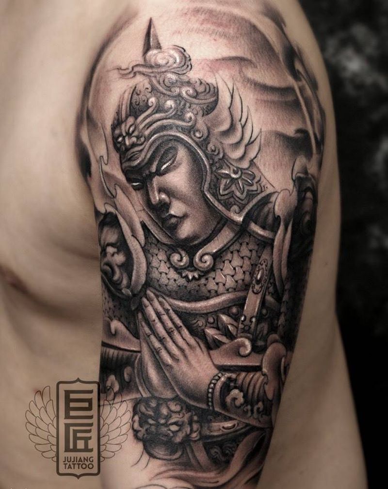 韦陀尊者纹身图片_成品手臂传统人物原创培训纹身图案
