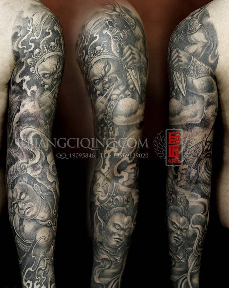 花臂“哼哈二将”恢复后纹身图片