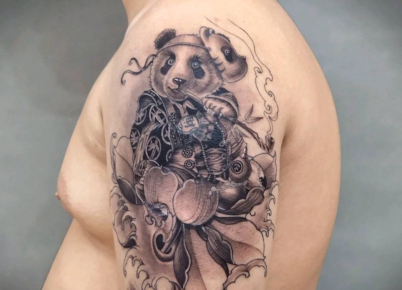 熊猫纹身图片_手臂纹身图案