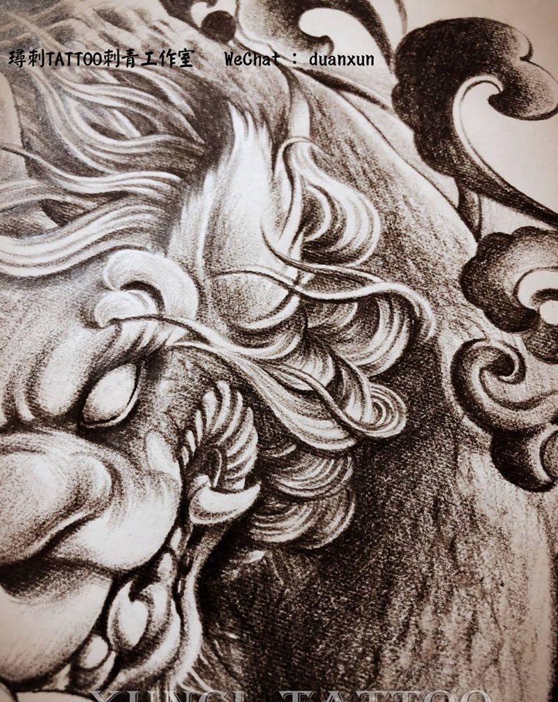 貔貅纹身图片_成品插画肩部胸部背部手臂传统鬼神宗教写实纹身图案