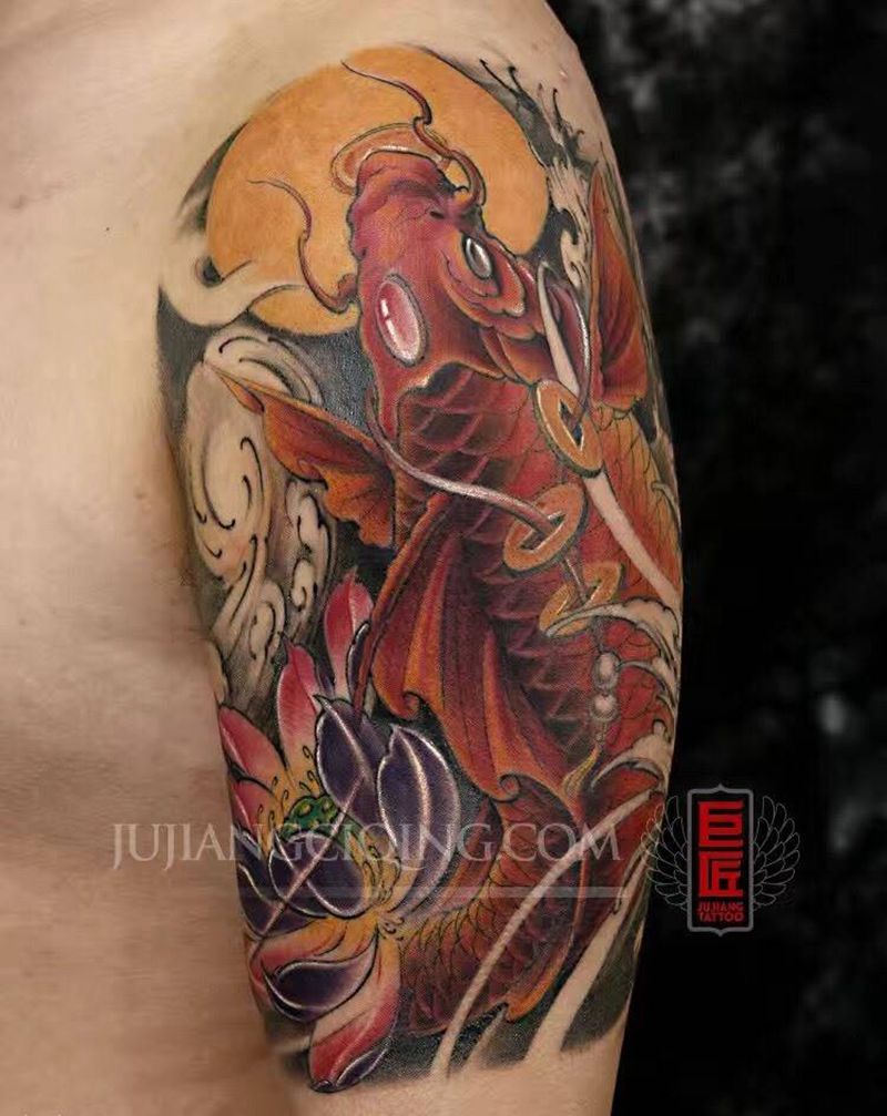 连年有余纹身图片_成品手臂传统动物原创植物纹身图案