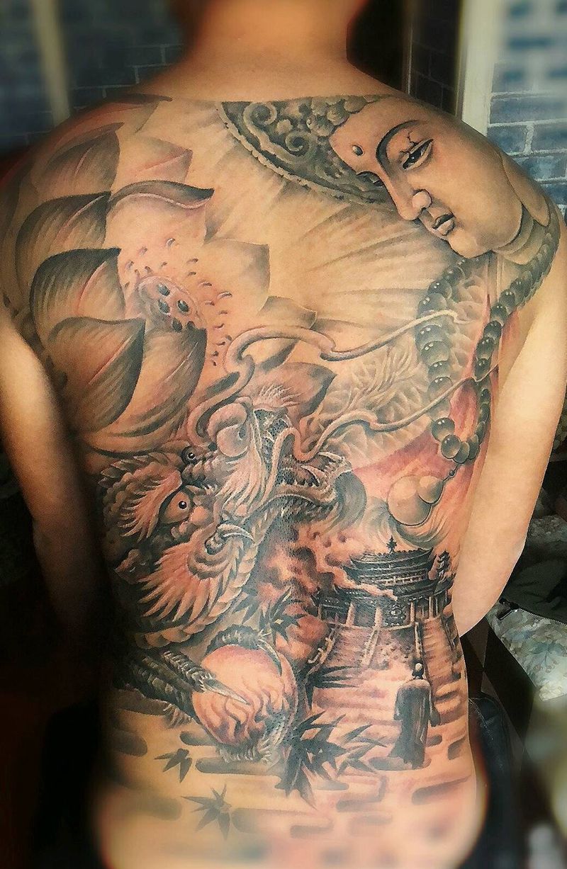 佛语【龙回首之朝拜】纹身图片