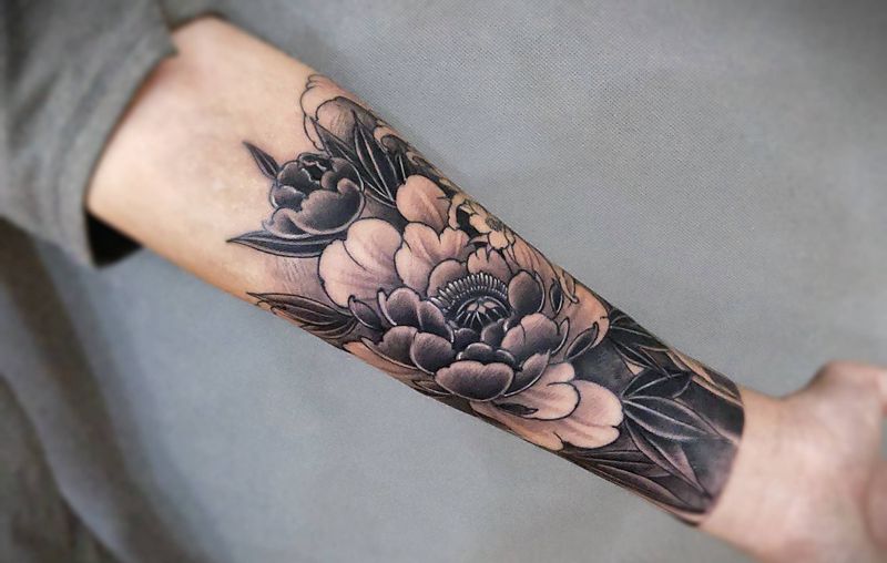 牡丹纹身图片_手臂纹身图案