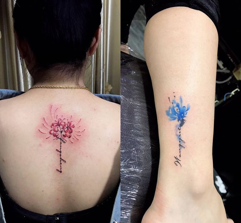 花纹身图片_成品背部腿部欧美清新植物国画纹身图案