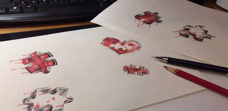 肉纹身图片_手稿腿部手臂胸部肩部传统写实欧美人物情侣纹身图案