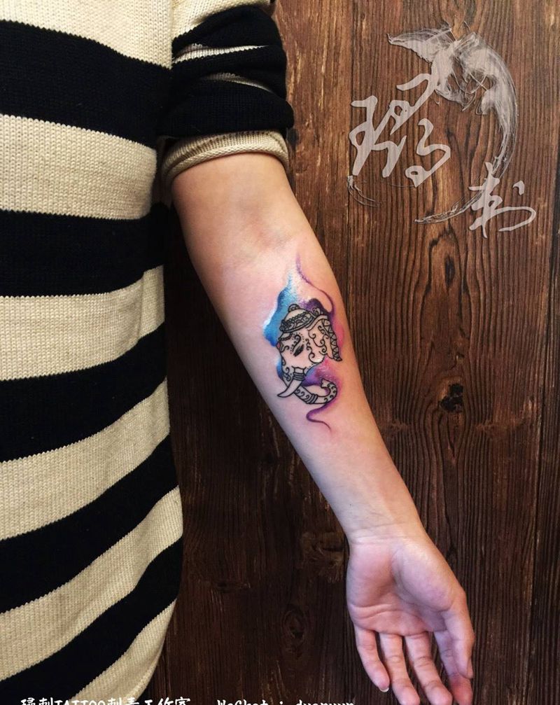 象纹身图片_成品手臂清新欧美国画原创动物宗教几何鬼神纹身图案