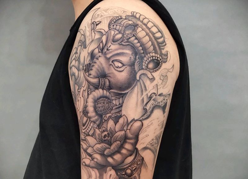 象神纹身图片_手臂纹身图案