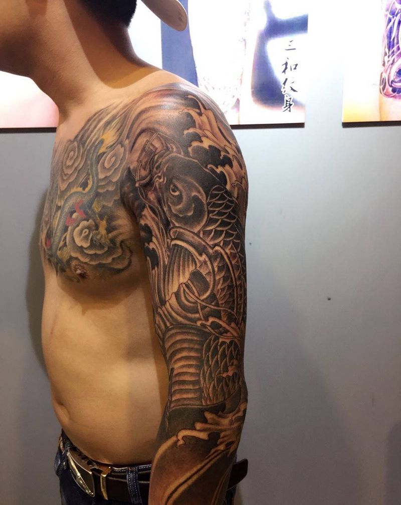 七分袖，一次完成纹身图片