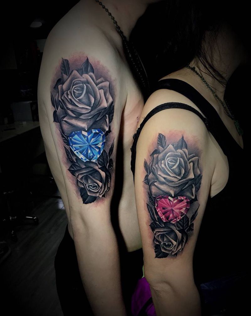 情侣玫瑰纹身图片