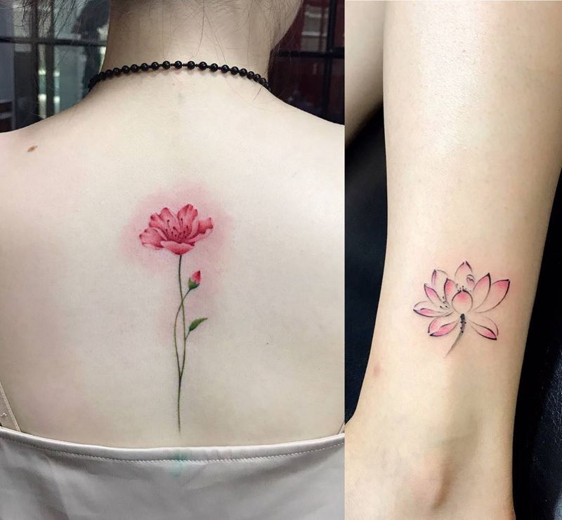 花纹身图片_成品背部腿部清新植物纹身图案