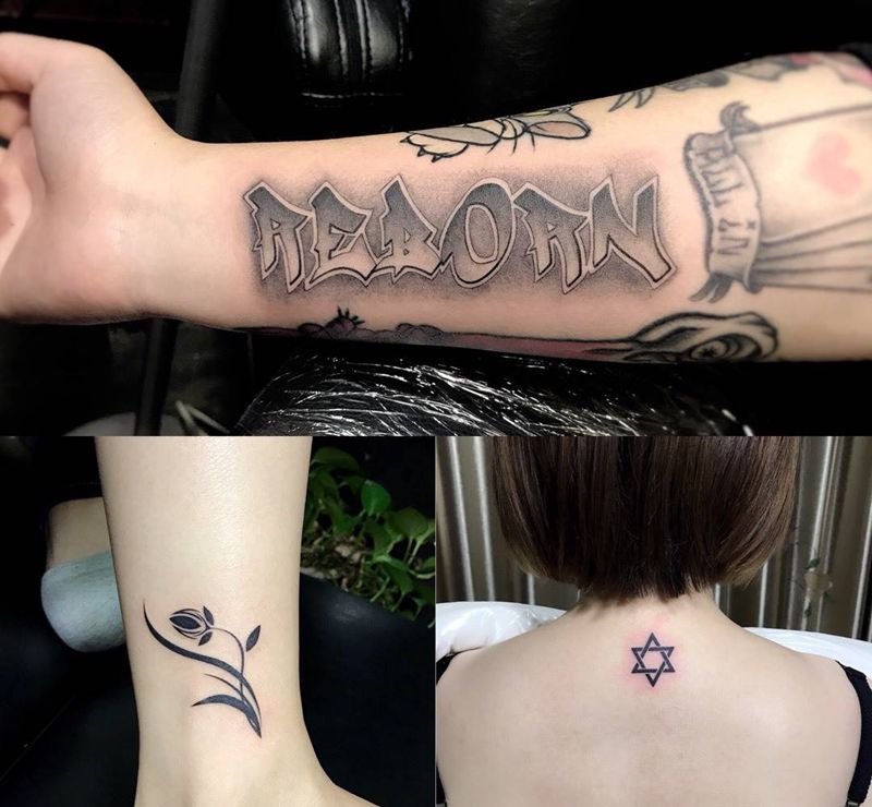 小作品纹身图片_成品手部腿部清新欧美几何纹身图案