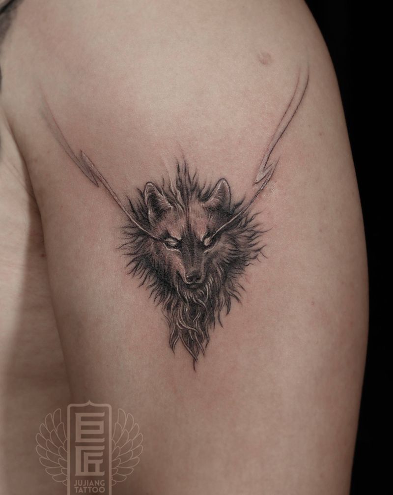 狼纹身图片_手臂新传统纹身图案