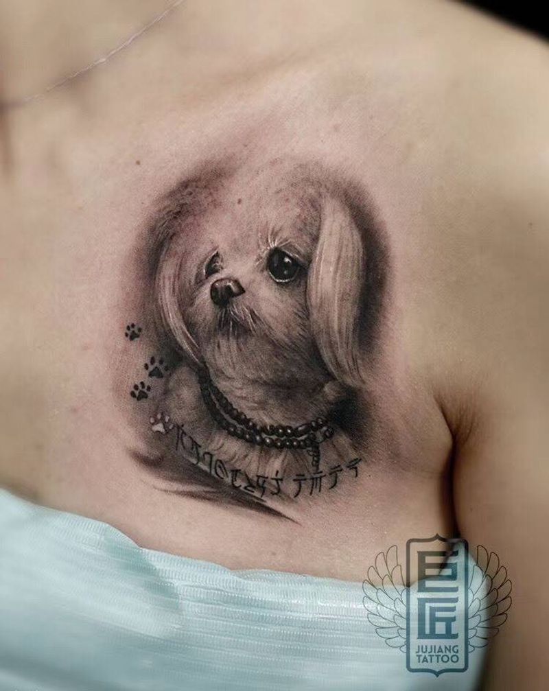 爱宠纹身图片_成品胸部清新写实原创培训动物纹身图案