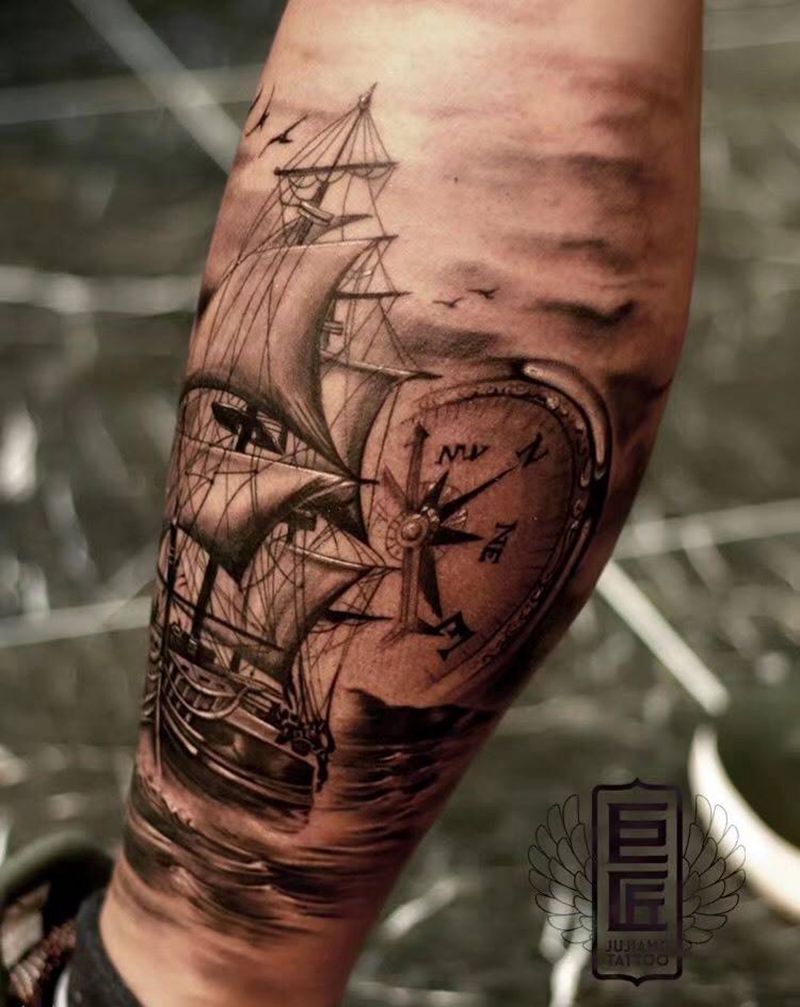 帆船纹身图片