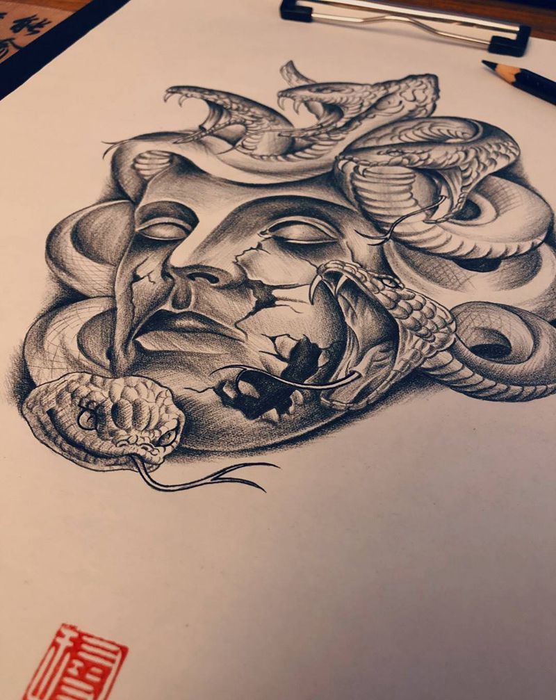 Medusa纹身图片_手稿手臂肩部背部腿部欧美写实传统人物宗教纹身图案