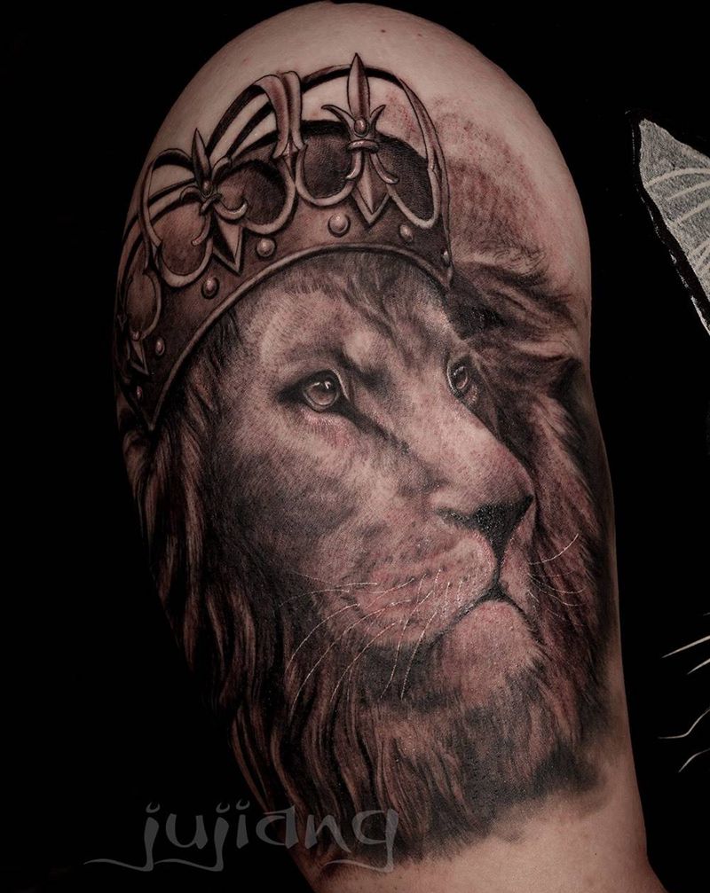 狮子王纹身图片_成品手臂写实动物原创培训纹身图案