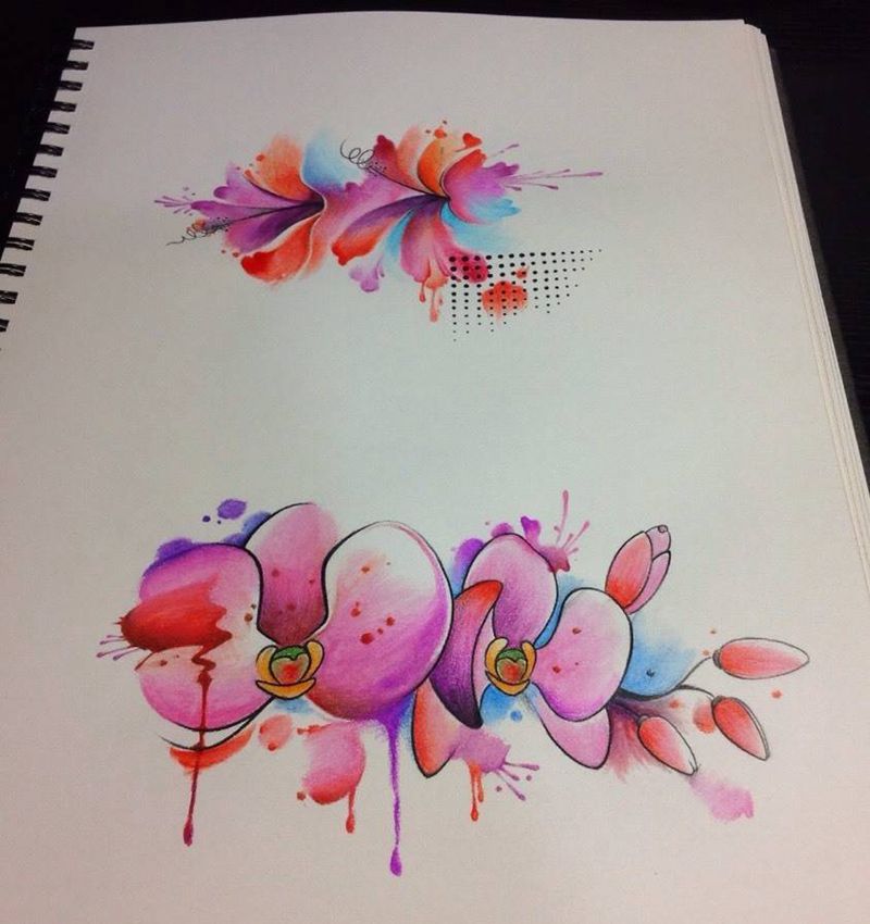 水墨花纹身图片