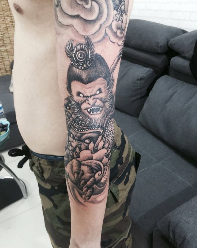 猴子猴子纹身图片_手臂传统宗教纹身图案