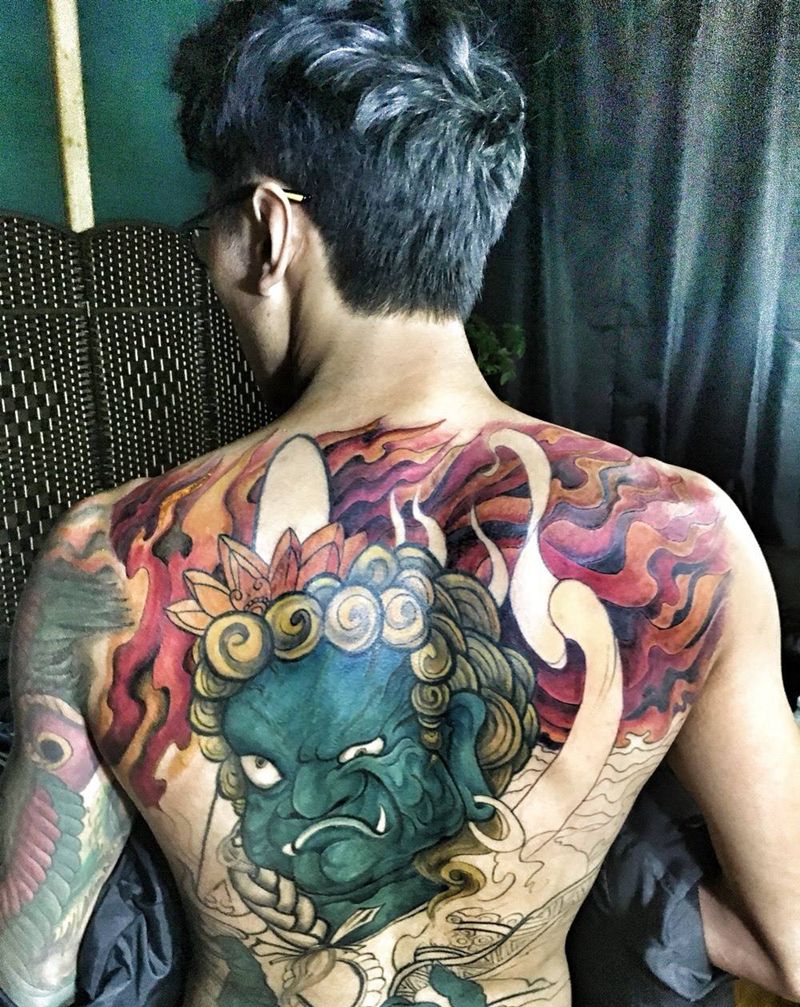 满背不动未完待续纹身图片_手稿成品背部胸部腿部手部传统原创人物宗教纹身图案