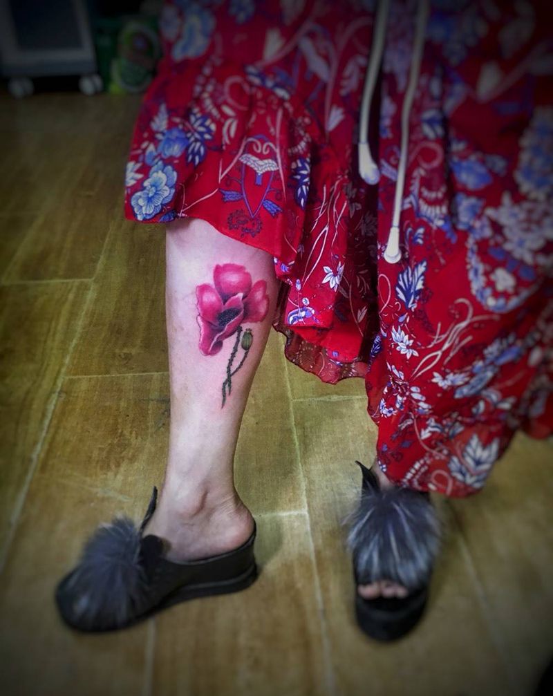 罂粟花纹身图片_成品原创欧美腿部手臂背部胸部腰部肩部纹身图案