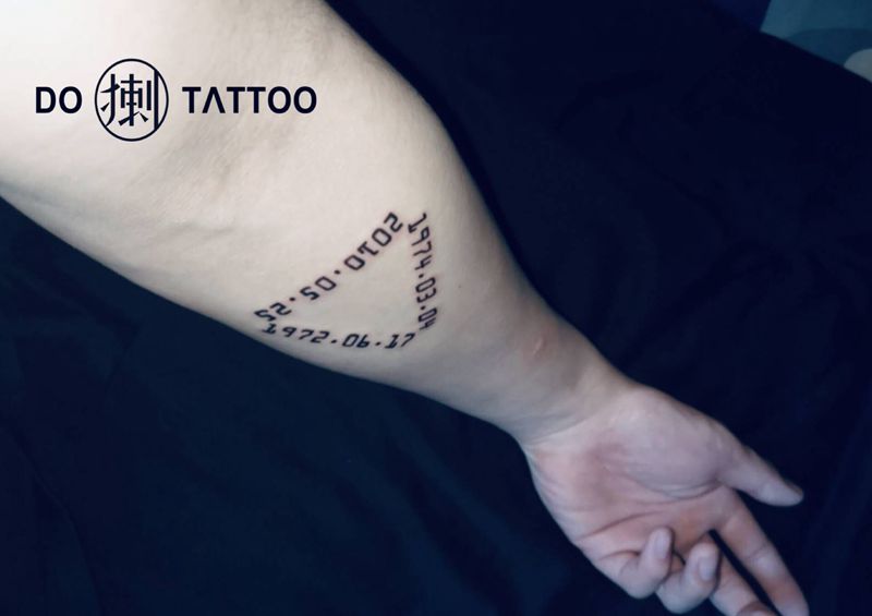 生日，三角形纹身图片_手臂数字纹身图案