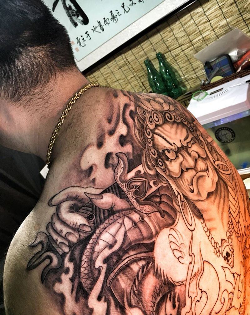 满背不动纹身图片_成品颈部肩部原创传统腹部腿部背部胸部手臂纹身图案