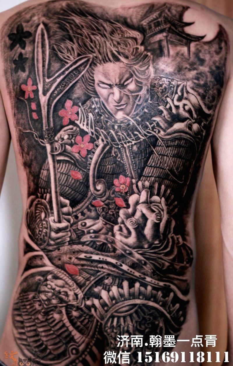 西汉骠骑大将军霍去病纹身图片_成品背部传统人物纹身图案