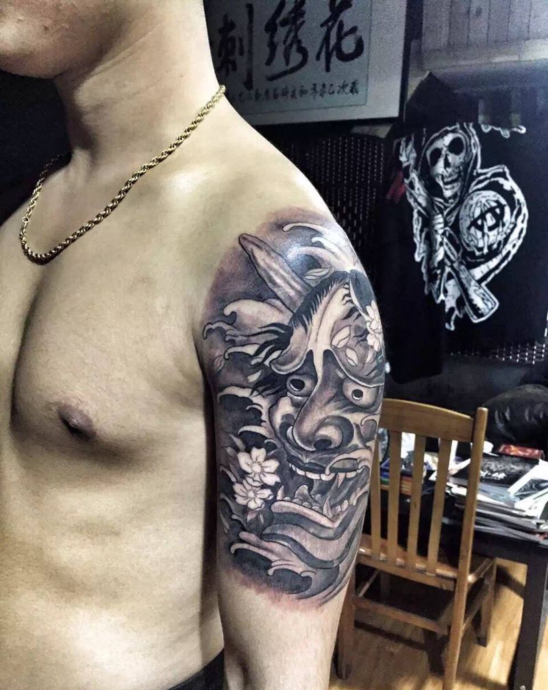 大臂般若纹身图片_成品手臂传统人物原创鬼神宗教肩部纹身图案