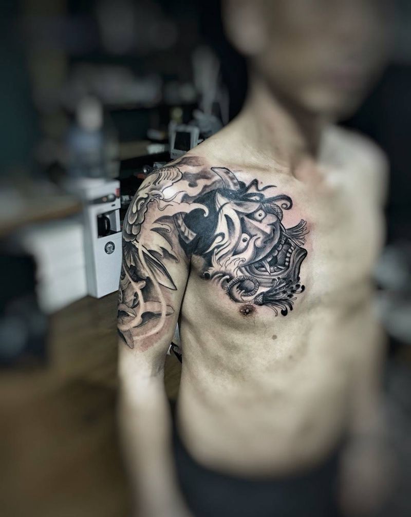 般若和鱼的故事纹身图片_成品原创传统肩部胸部背部腿部手臂腰部腹部纹身图案