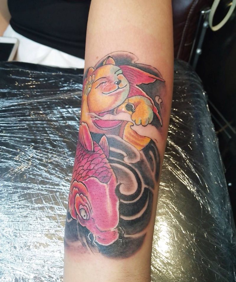 鲤鱼招财猫纹身图片