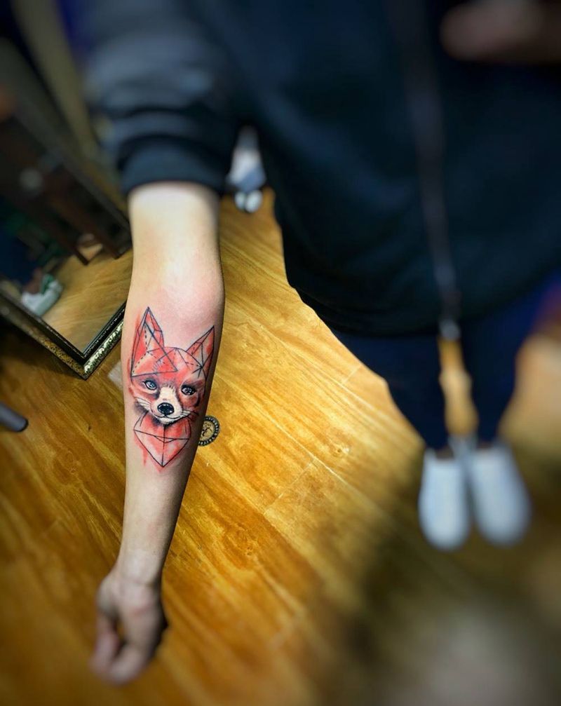 狐狸遮盖纹身图片_原创欧美成品腿部手臂背部腰部胸部肩部颈部纹身图案