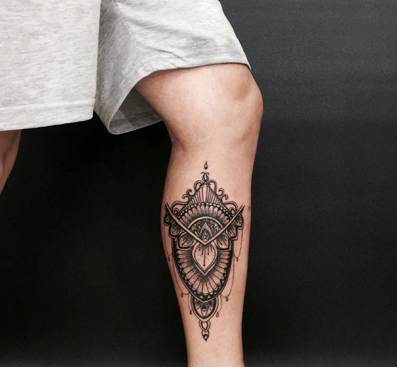 点刺作品纹身图片_腿部清新几何纹身图案