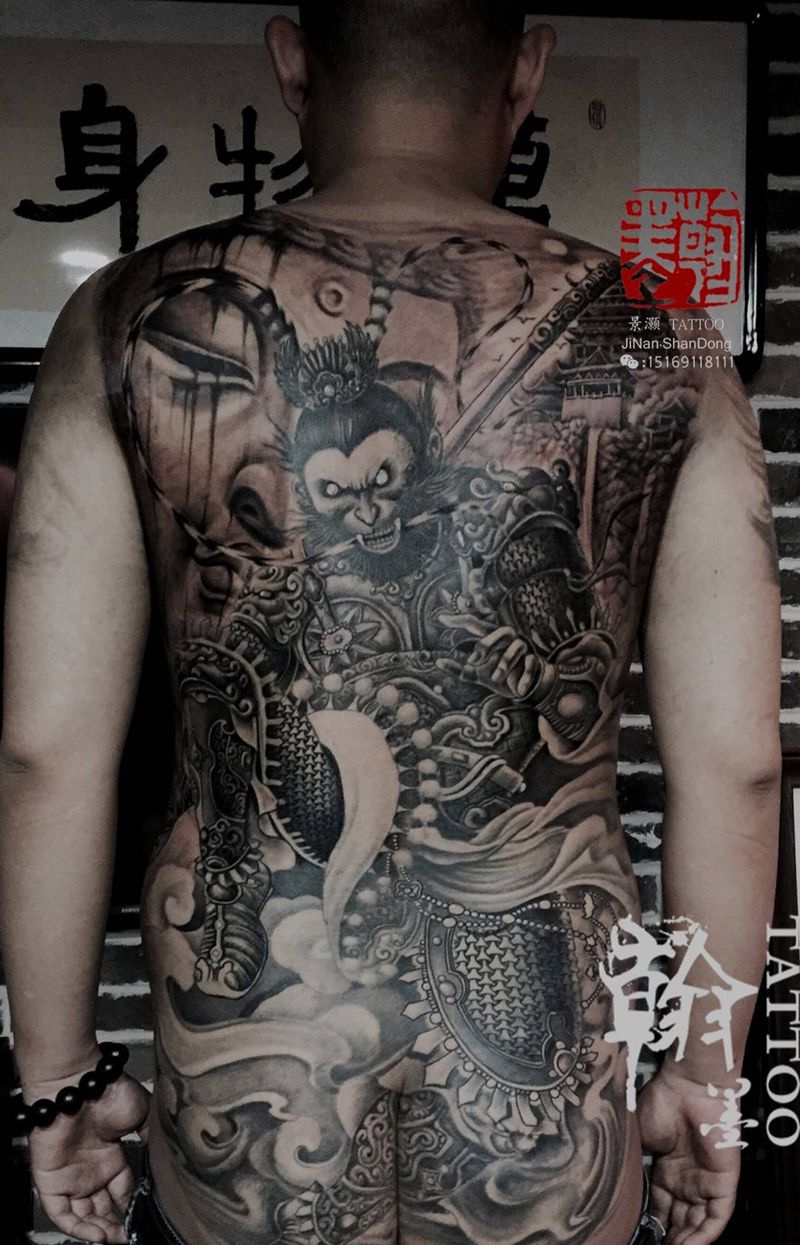 无法无天纹身图片_成品背部传统宗教齐天大圣纹身图案