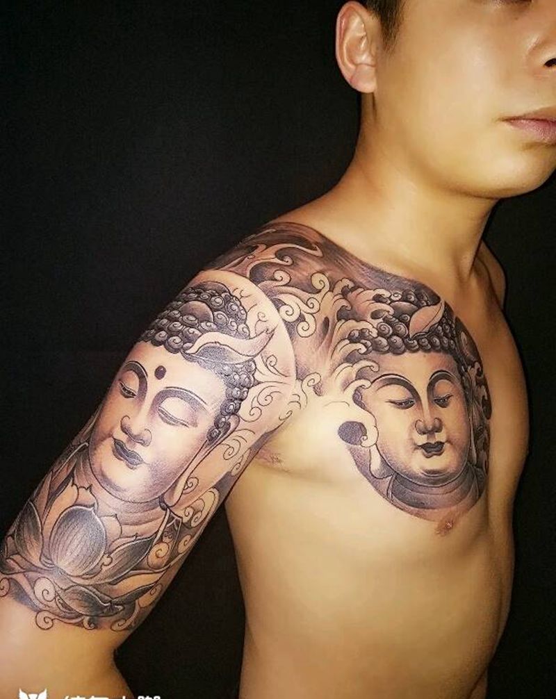 半胛纹身图片_肩部手臂传统人物培训成品纹身图案