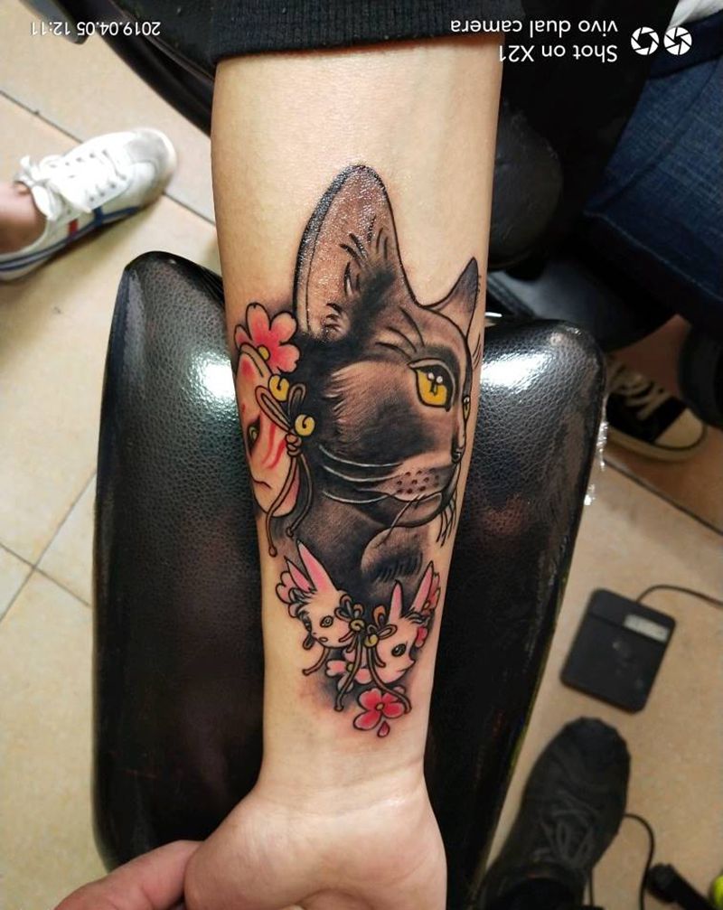 修改小猫纹身图片_手臂New School纹身图案