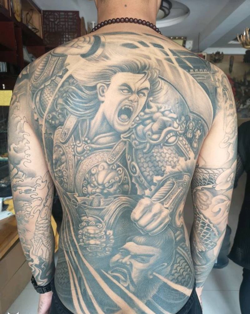 满背杀神白起纹身图片_背部纹身图案